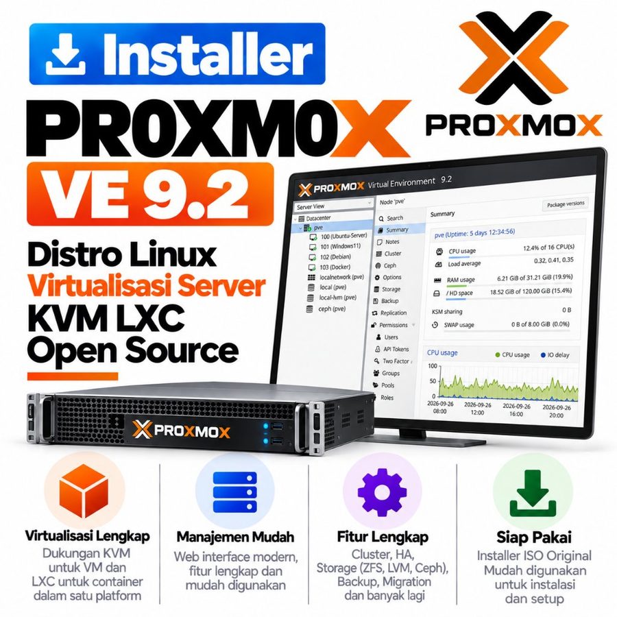 DVD Installer Proxmox VE 9.2 - Distro Linux Virtualisasi Server KVM LXC Open Source