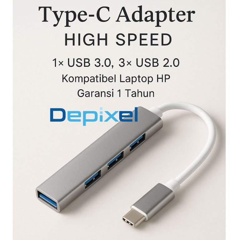 OTG Type C USB Hub Depixel High Speed 1x USB 3.0 3x USB 2.0 Kompatibel Laptop Garansi 1 Tahun