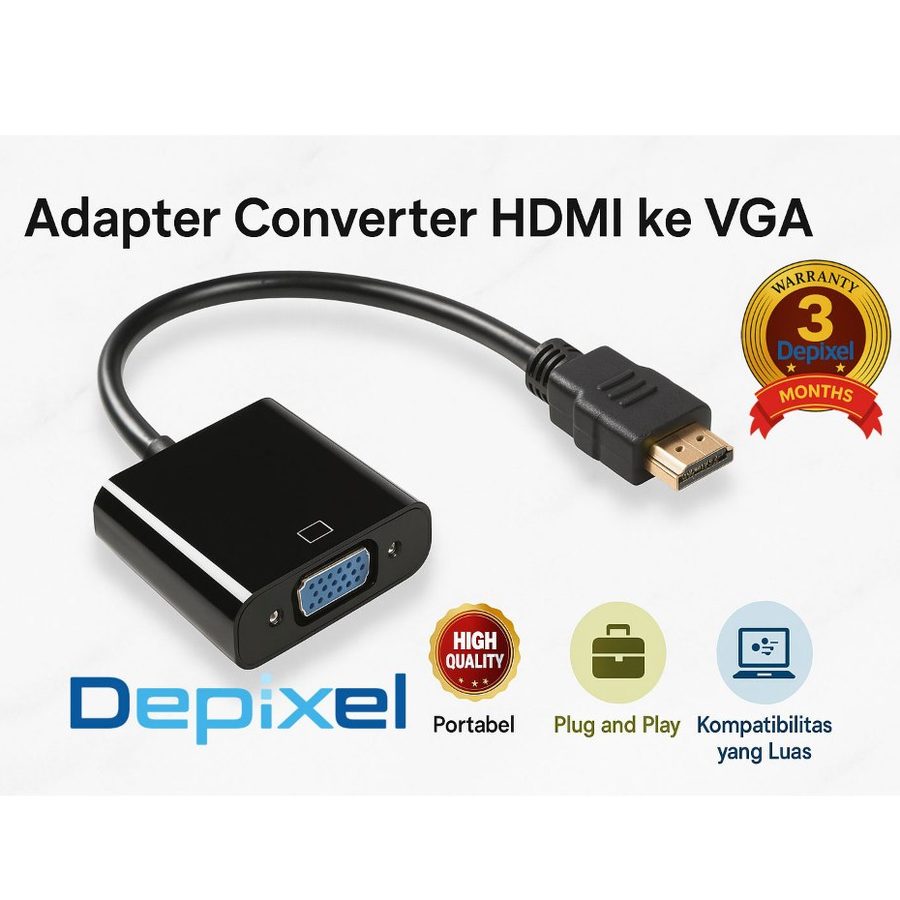 Converter HDMI To VGA 1080p Proyektor PC TV Box Konsol Game Adapter Tanpa Driver