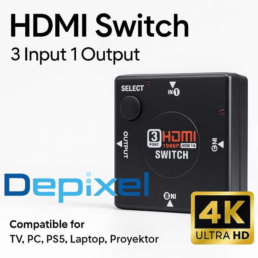 HDMI Switch 3 Input 1 Output Switcher 4K 1080P Splitter TV PS4 PS5 Laptop Proyektor