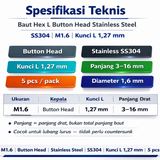 5pcs Baut L Hex M1.6 Button Head Stainless Steel SS304 Screw Sekrup 1.6mm ISO7380 - foto 7