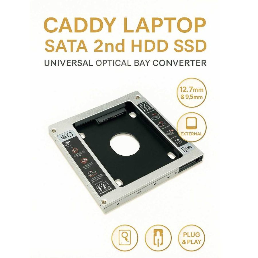 Caddy Laptop SATA HDD SSD 9.5mm 12.7mm Universal Optical Bay Converter Hardisk Slim Slot Tebal Tipis