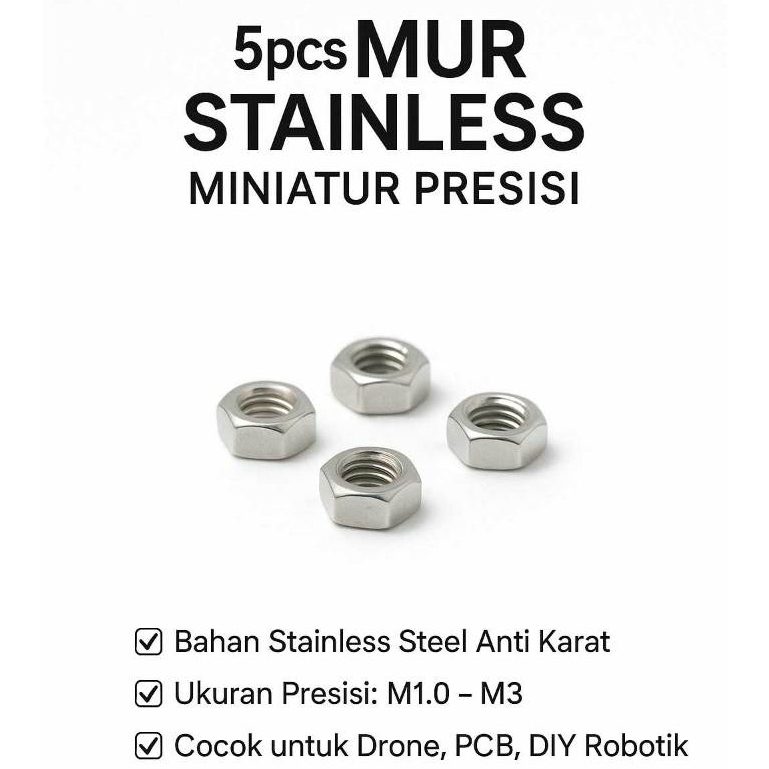 5pcs Mur Stainless M1.0 M1.2 M1.4 M1.6 M2 M2.5 M3 Nut Presisi Drone DIY