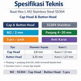 Baut L Hex M2 Stainless Steel SS304 Cap Button Head 5pcs Screw Sekrup 2mm - foto 6