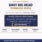 Baut Big Head M2 M2.5 M3 Stainless Steel SS304 Sekrup Kepala Besar 7mm - Screw 2mm 2.5mm 3mm - foto 2
