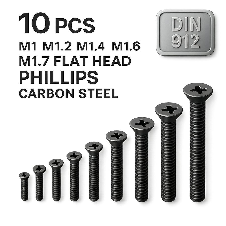 Baut Kecil Mikro M1 M1.2 M1.4 M1.6 M1.7 Flat Head Philips Carbon Steel Hitam 10pcs Screw
