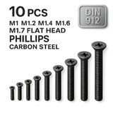 Baut Kecil Mikro M1 M1.2 M1.4 M1.6 M1.7 Flat Head Philips Carbon Steel Hitam 10pcs Screw - foto 1