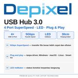 USB Hub 3.0 4 Port Super Speed 5Gbps – Ekspansi Slot USB Laptop & PC dengan LED Indikator - foto 2
