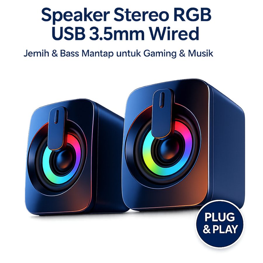 Speaker Desktop Stereo RGB Laptop PC USB 3.5mm Jack Bass Full Range 50mm Gaming Multimedia