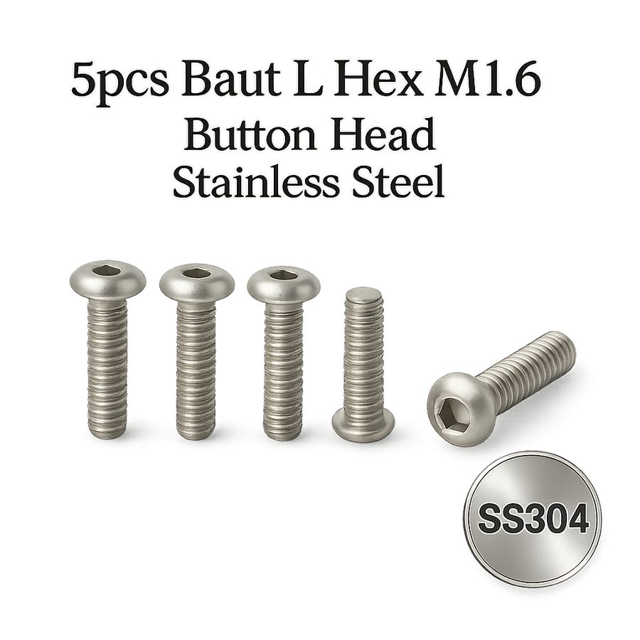 5pcs Baut L Hex M1.6 Button Head Stainless Steel SS304 Screw Sekrup 1.6mm ISO7380