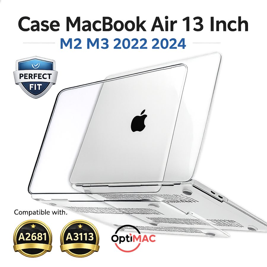 Case MacBook Air 13.6 Inch M2 M3 A2681 A3113 Hardcase Crystal Transparan Optimac 3 Warna