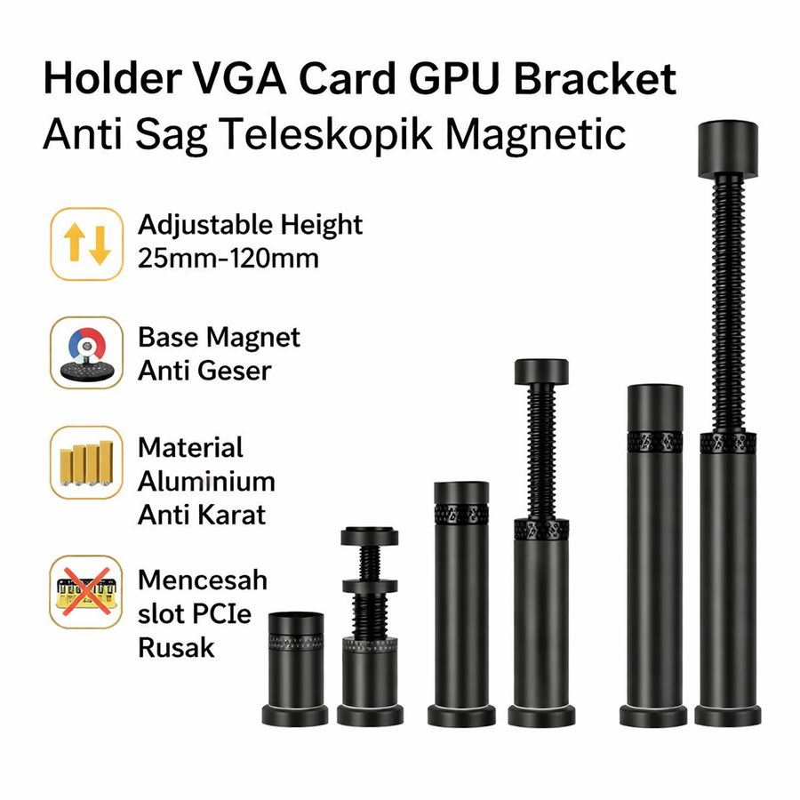 Holder GPU VGA Card Bracket Anti Sag Teleskopik Magnetic Aluminium S M L Stand PC Gaming