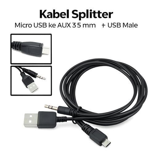 Kabel Splitter Micro USB ke AUX 3.5 mm +