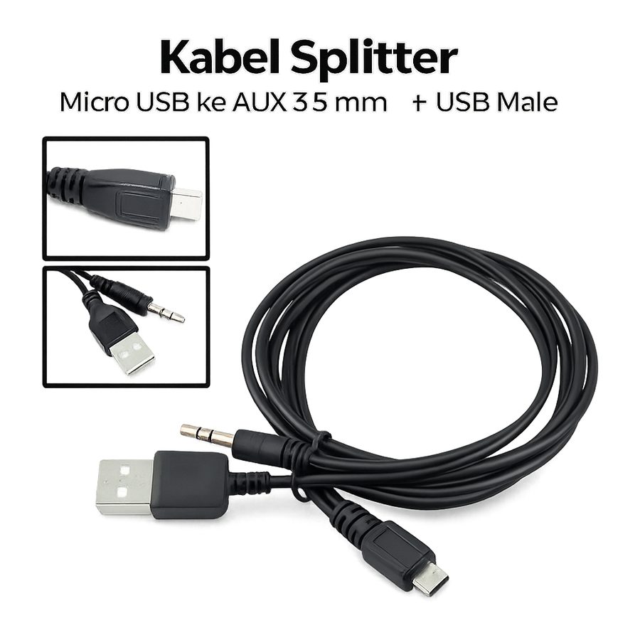 Kabel Splitter Micro USB ke AUX 3.5 mm + USB Male 50 cm