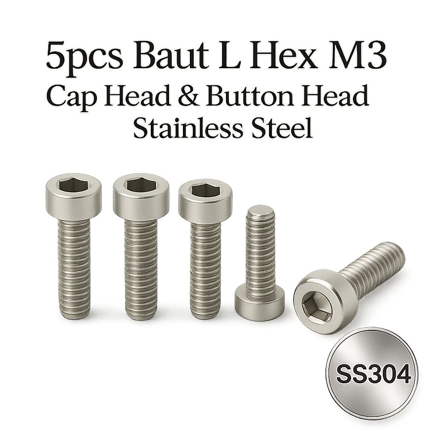 Baut L Hex M3 Stainless Steel SS304 Cap Button Head 5pcs Sekrup Screw 3mm Putih