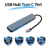 USB Hub Type C 7in1 HDMI 4K USB 3.0 SD TF Card Reader PD 87W Macbook Laptop Aluminium Slim Depixel - foto 7