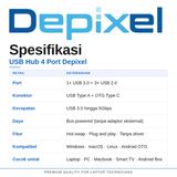 USB Hub 4 Port Adapter OTG Type C High Speed 3.0 2.0 Laptop PC Macbook Depixel Garansi 1 Tahun - foto 3