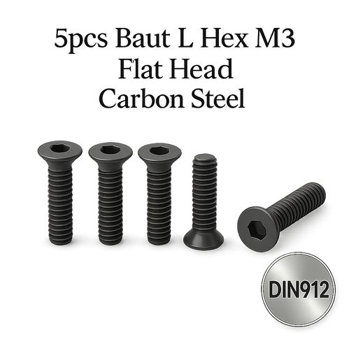 5pcs Baut L Hex M3 Flat Head Carbon Stee