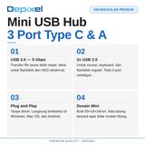 Mini USB Hub 3.0 3 Port Type C A Super Speed 480 Mbps Windows Macbook SmartPhone OTG - foto 2