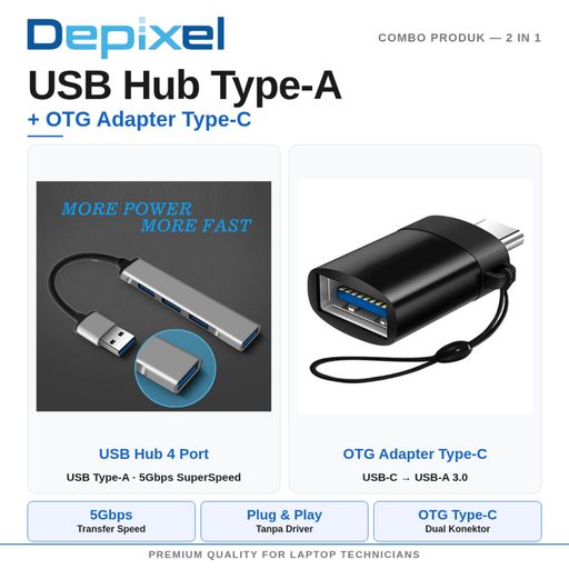 USB Hub 4 Port Adapter OTG Type C High Speed 3.0 2.0 Laptop PC Macbook Depixel Garansi 1 Tahun