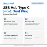 USB Hub Type C Dual Plug MacBook 5in1 Card Reader SD TF PD 60W Aluminium Depixel - foto 4