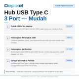 USB Type C to HDMI 3in1 Converter Adapter Hub 4K 30Hz Aluminium Multiport Macbook Laptop Depixel - foto 5