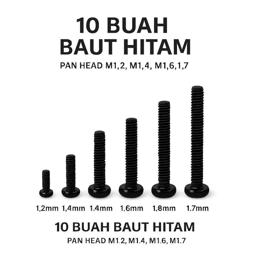 Baut Pan Head Mikro M1.0 M1.2 M1.4 M1.6 M1.7 Carbon Steel 10pcs Sekrup Laptop Elektronik