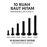 Baut Pan Head Mikro M1.0 M1.2 M1.4 M1.6 M1.7 Carbon Steel 10pcs Sekrup Laptop Elektronik - foto 1