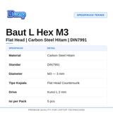 5pcs Baut L Hex M3 Flat Head Carbon Steel Hitam Baja  Screw Sekrup 3mm - foto 2
