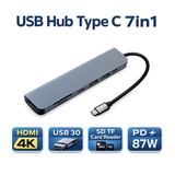 USB Hub Type C 7in1 HDMI 4K USB 3.0 SD TF Card Reader PD 87W Macbook Laptop Aluminium Slim Depixel - foto 1