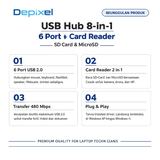 Hub USB 8in1 6 Port USB 2.0 Card Reader SD TF MicroSD 480Mbps Laptop PC Plug Play - foto 2
