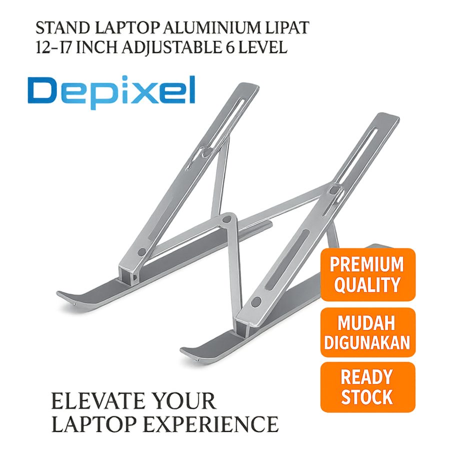 Stand Laptop Aluminium Lipat 12-17 Inch Adjustable 6 Level Portable Ergonomis Dudukan Penyangga