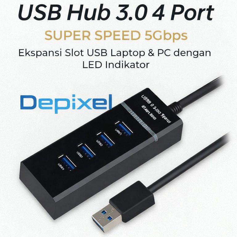 USB Hub 3.0 4 Port Super Speed 5Gbps – Ekspansi Slot USB Laptop & PC dengan LED Indikator