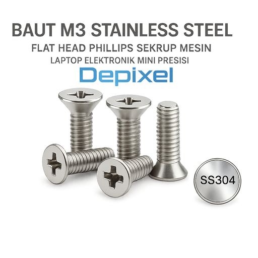 Baut M3 Flat Head Stainless Stell Philip