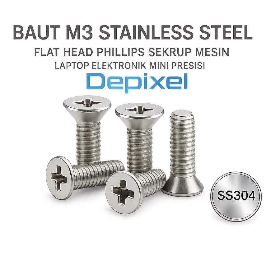 Baut M3 Flat Head Stainless Stell Philips 3mm Screw Sekrup 5pcs