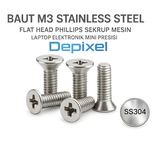 Baut M3 Flat Head Stainless Stell Philips 3mm Screw Sekrup 5pcs - foto 1