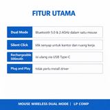Mouse Wireless Bluetooth 5.0 2.4GHz Dual Mode Silent Click Rechargeable 1600DPI USB-C - foto 3