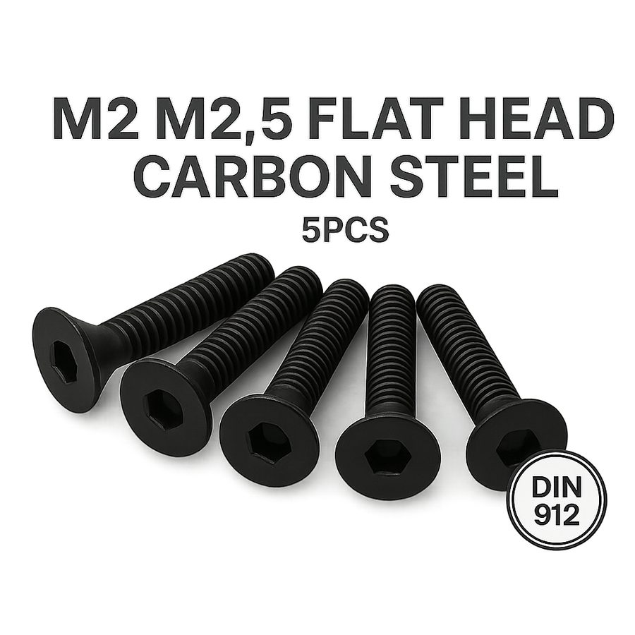 5pcs Baut L Hex Flat Head M2 M2.5 Carbon Steel Hitam DIN7991 Countersunk - Screw 2mm 2.5mm