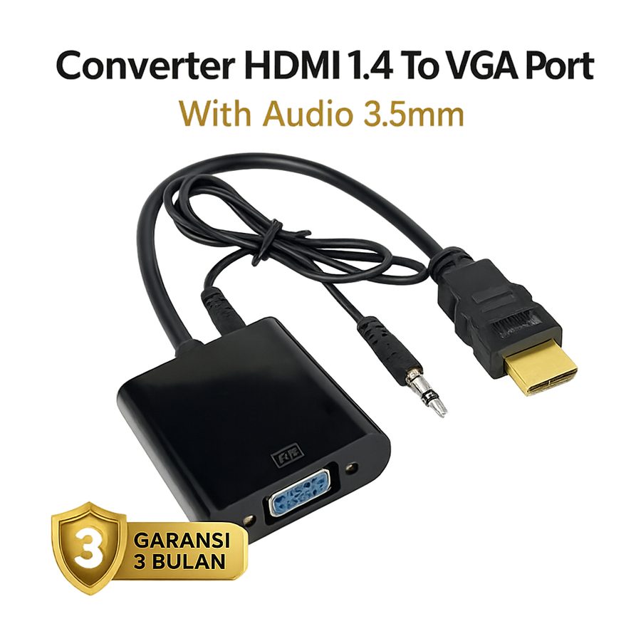 Depixel Converter HDMI to VGA 1080P Audio 3.5mm 20cm Adapter Proyektor Monitor Garansi 1 Tahun