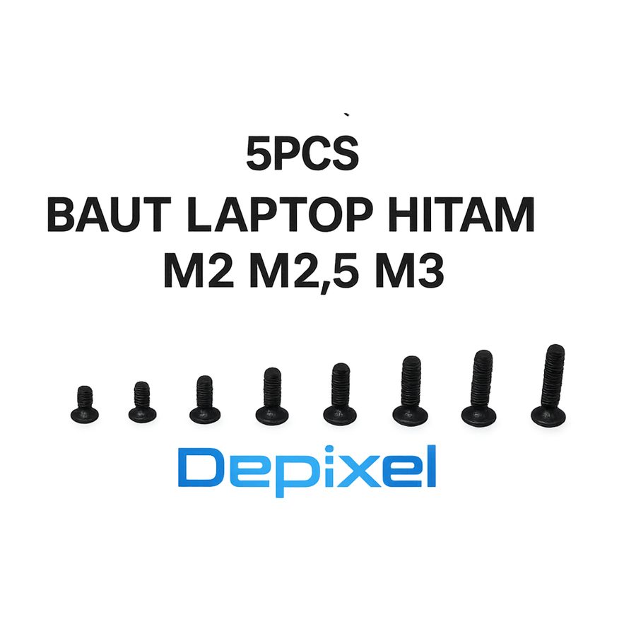 5pcs Baut Laptop M2 M2.5 M3 Carbon Stell Screw Sekrup 2mm 2.5mm 3mm Hitam