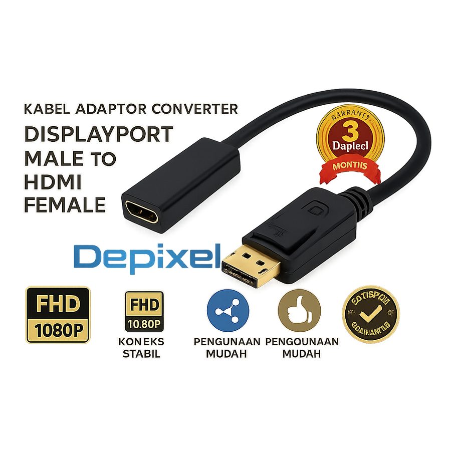 Converter Display Port Male To HDMI Female Kabel Adapter 1080p DP Displayport Laptop PC Depixel