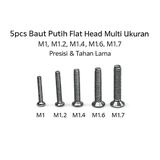 5pcs Baut Flat Head M1 M1.2 M1.4 M1.6 M1.7 Stainless Screw Sekrup 1mm 1.2mm 1.4mm 1.6mm 1.7mm Putih - foto 1