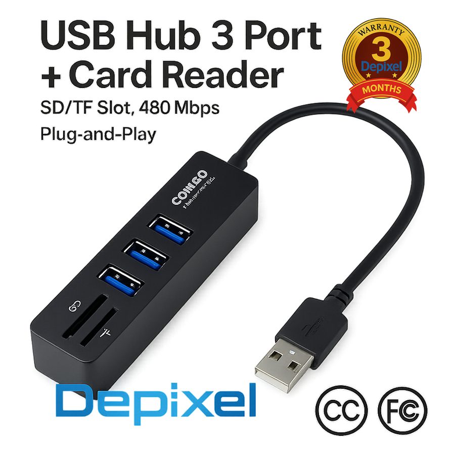USB Hub 5 in 1 Card Reader SD TF 3 Port USB 2.0 Plug and Play Portable Hub Laptop PC