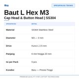 Baut L Hex M3 Stainless Steel SS304 Cap Button Head 5pcs Sekrup Screw 3mm Putih - foto 2
