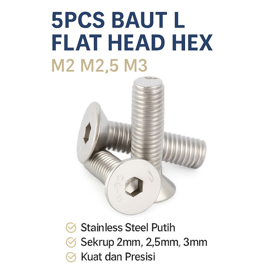 5pcs Baut Hex L Flat Head M2 M2.5 M3 Stainless Steel Sekrup 2mm 2.5mm 3mm Kuat Presisi Screw