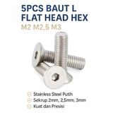 5pcs Baut Hex L Flat Head M2 M2.5 M3 Stainless Steel Sekrup 2mm 2.5mm 3mm Kuat Presisi Screw - foto 1
