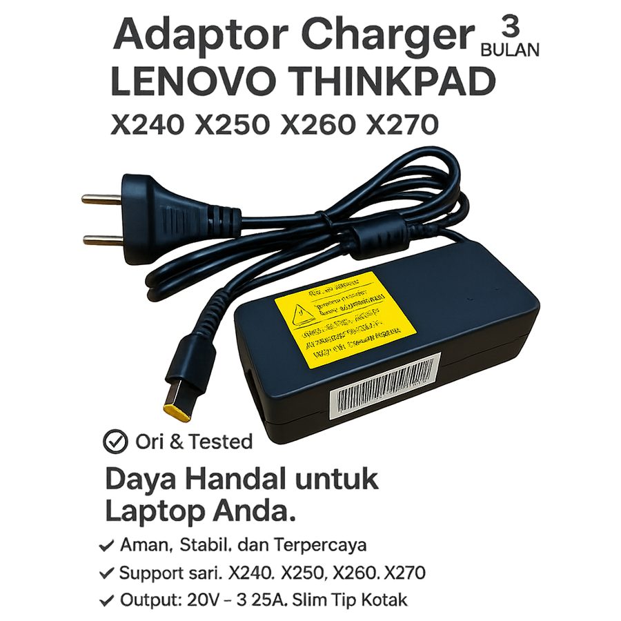 Charger Adaptor Casan ThinkPad X270 X260 X250 X240 E470 E480 L480 L490 Slim Tip 65W Original