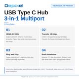 USB Type C to HDMI 3in1 Converter Adapter Hub 4K 30Hz Aluminium Multiport Macbook Laptop Depixel - foto 2