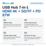 USB Hub Type C 7in1 HDMI 4K USB 3.0 SD TF Card Reader PD 87W Macbook Laptop Aluminium Slim Depixel - foto 2