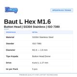 5pcs Baut L Hex M1.6 Button Head Stainless Steel SS304 Screw Sekrup 1.6mm ISO7380 - foto 2